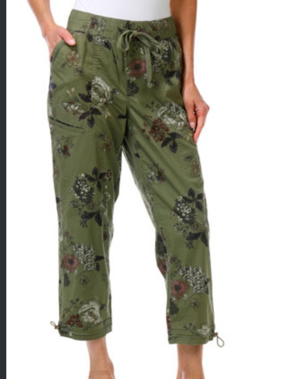 Democracy Granola Girl Olive Floral Print Capri Pants Sz 12